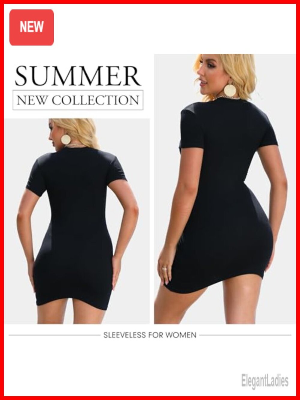Women's Short Sleeve Bodycon Mini Dress Casual Summer Slim Fit - Picture 2 of 4